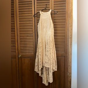 Beige Lace High-Low Dress
